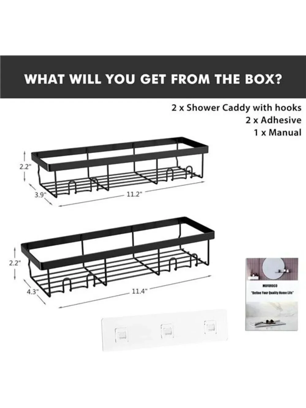 Shower Caddy Self Adhesive Black Shelf Organizer Bathroom Storage RV Decor